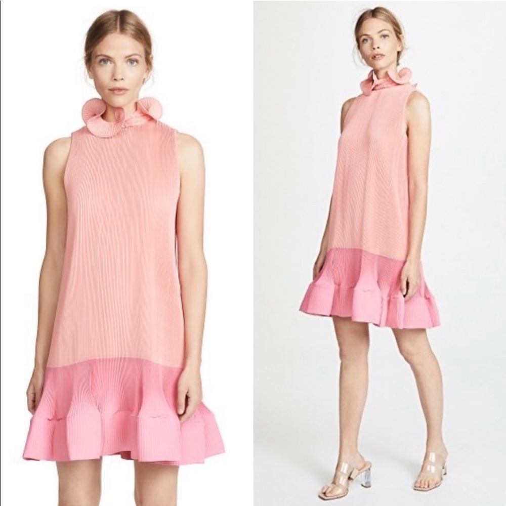 Tibi Pleated Cocktail Dress in Pink Colorblock Size XS